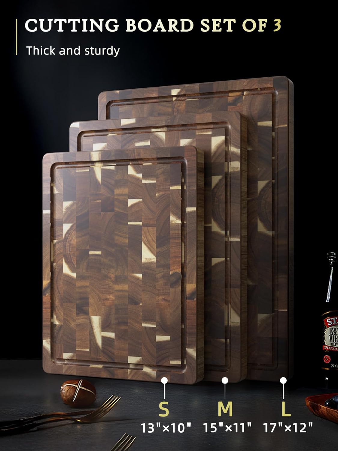 3-Piece Acacia Wood Cutting Board Set