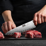 Couteau de chef japonais en acier damas de 20 cm avec étui