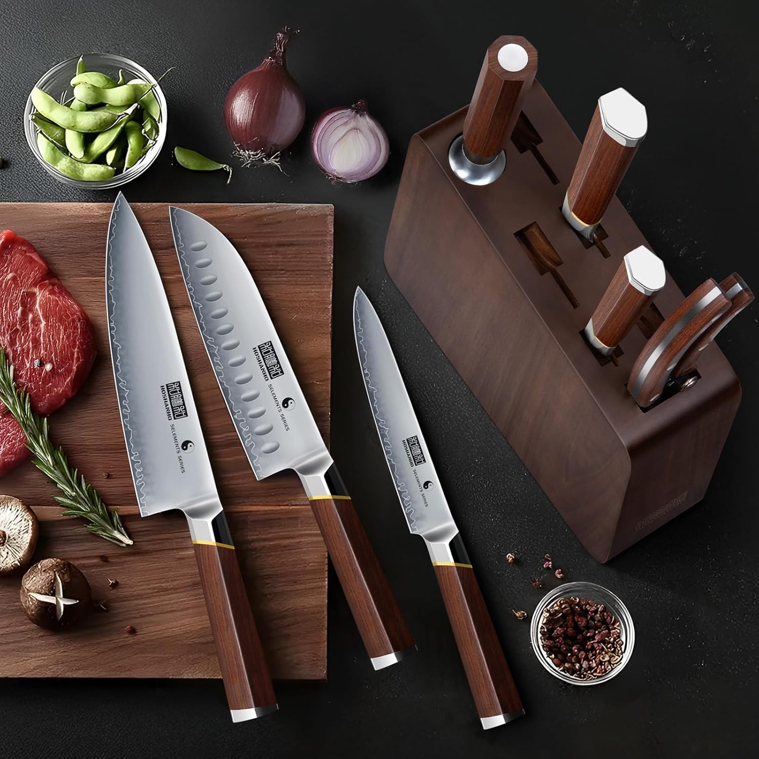 8-Piece High-Carbon Steel Knife Set with Magnetic Knife Block & Sharpener