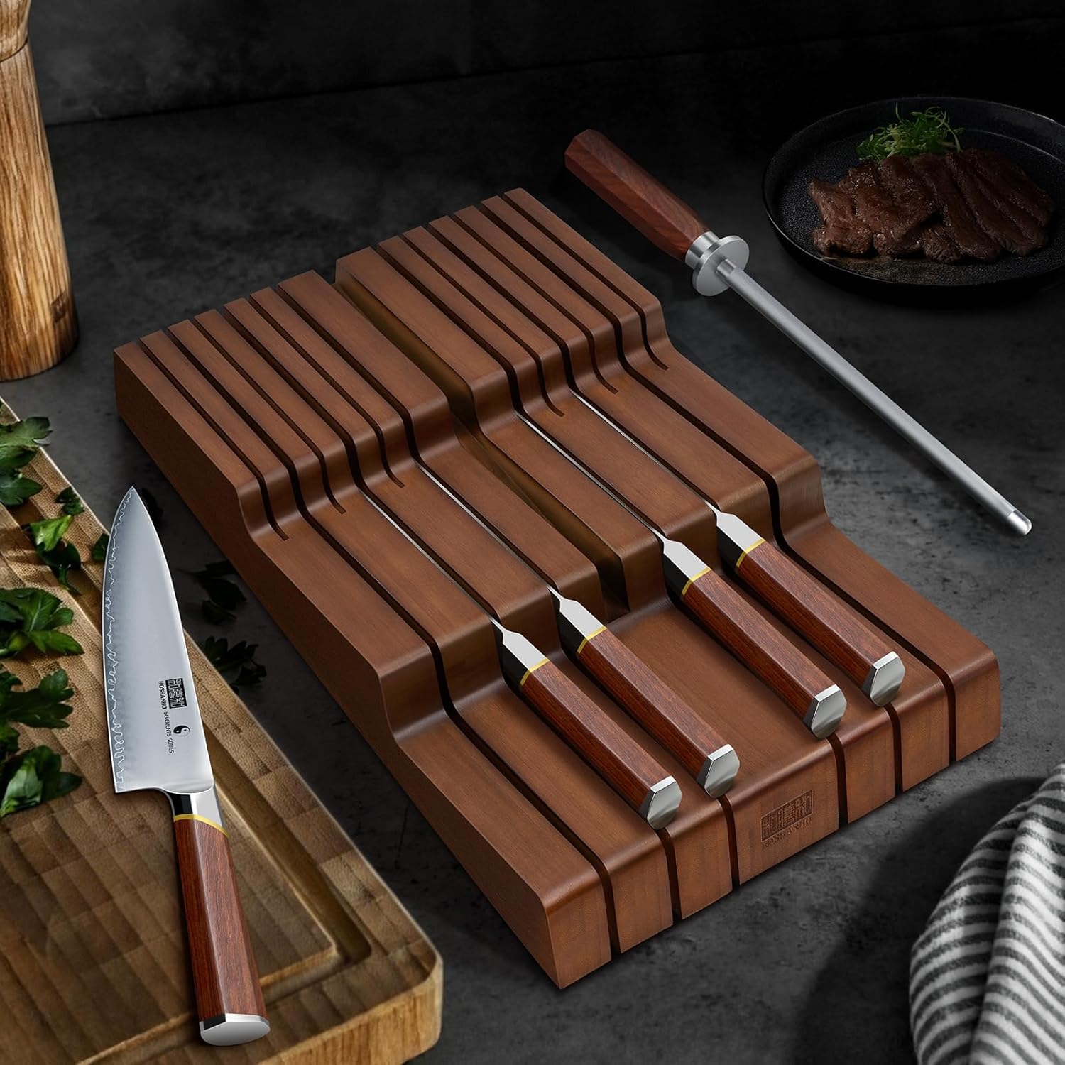Large Bamboo Knife Drawer Organizer (12-Slot)
