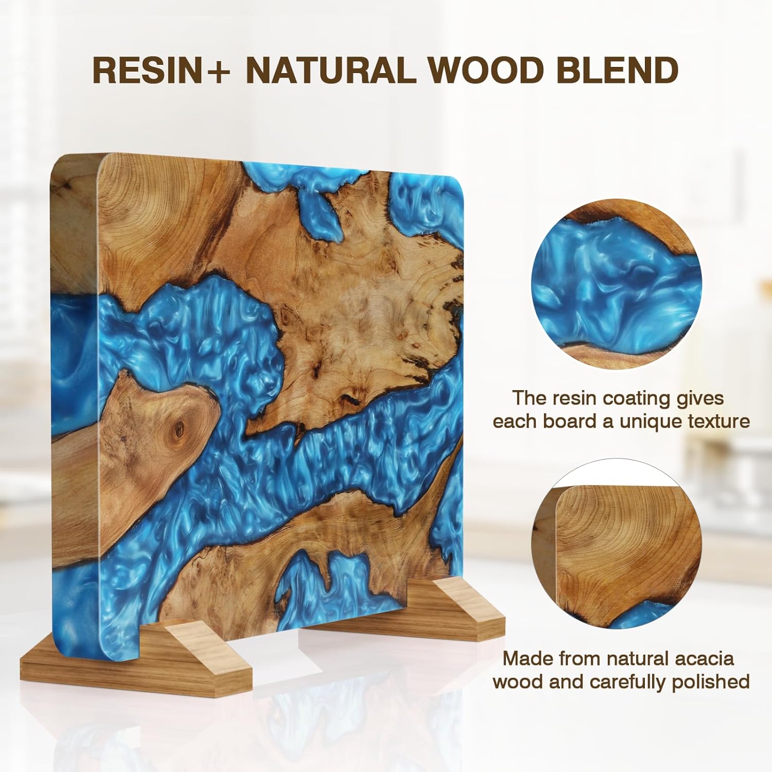 Resin Magnetic Knife Block with Acacia Wood Base