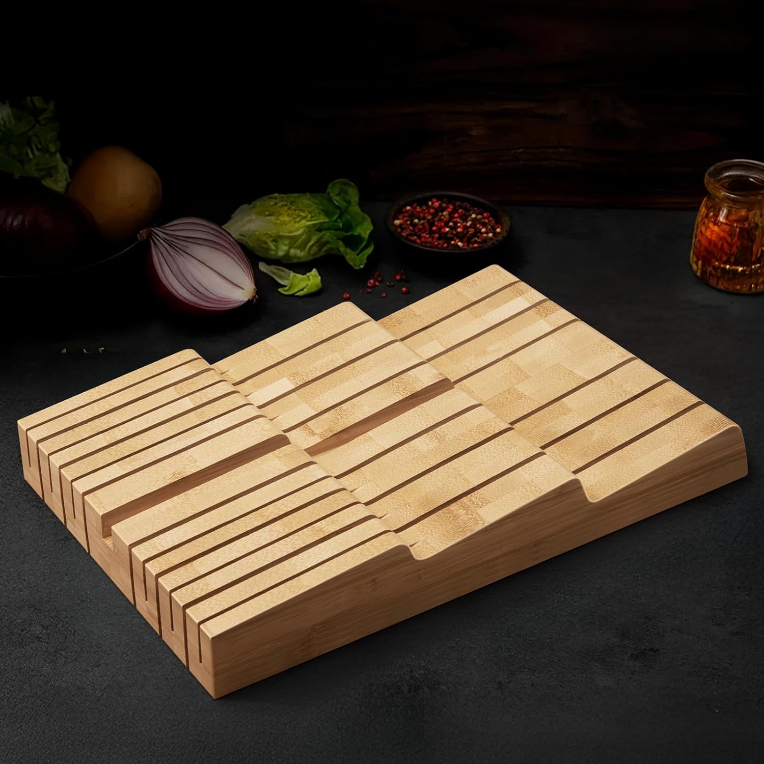 Large Bamboo Knife Drawer Organizer