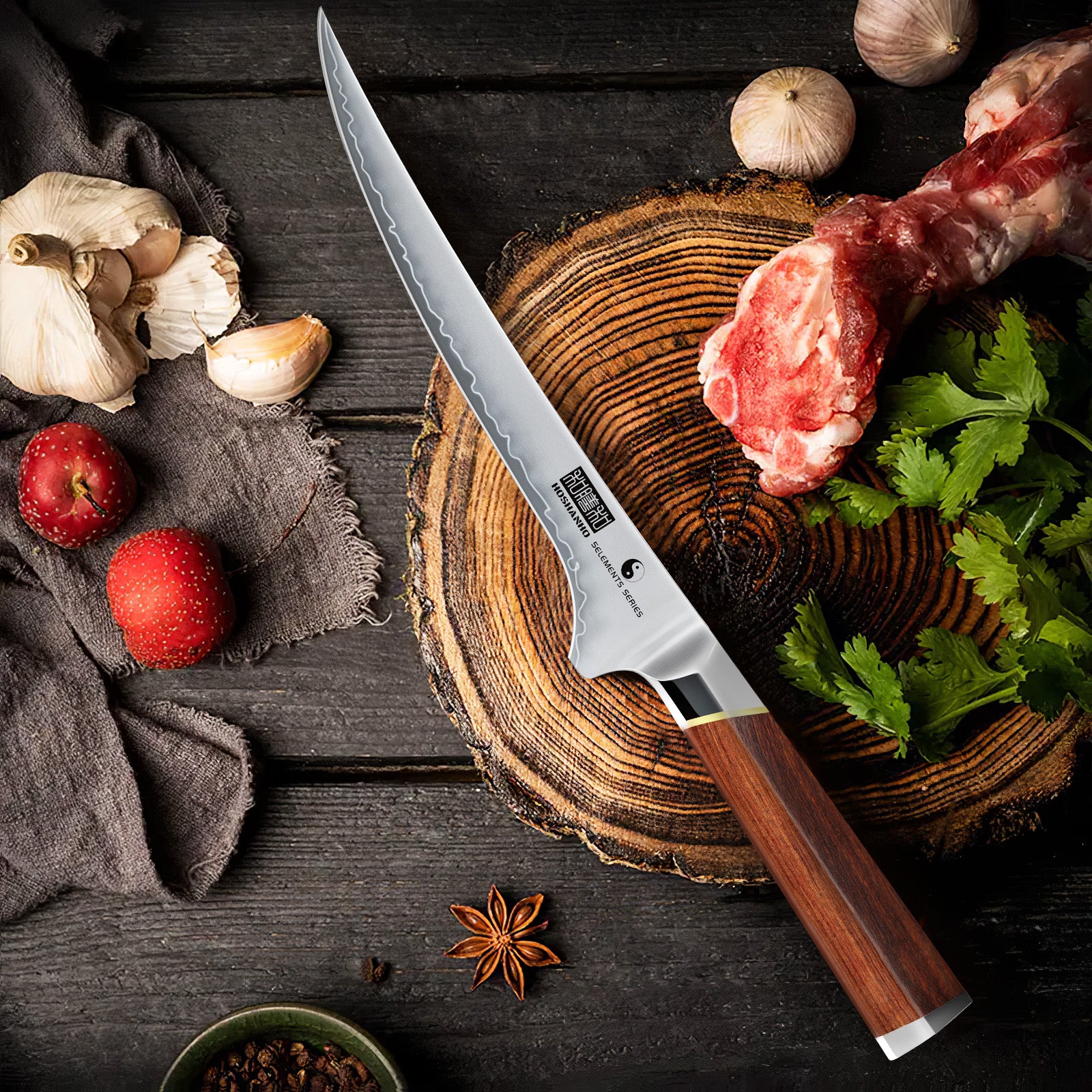 Japanese 7-Inch Fillet Knife with Sheath – Red Sandalwood Handle