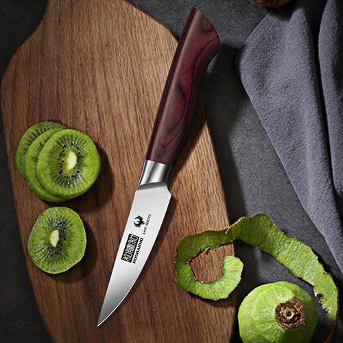 Cuchillo para pelar de 9,5 cm: cuchillo japonés para fruta de acero inoxidable con alto contenido de carbono y mango ergonómico de madera. 