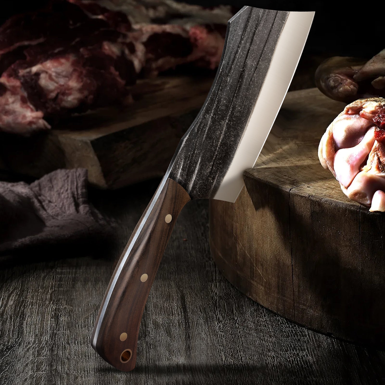 3-Piece Butcher Knife Set – Heavy Duty Meat Cleaver, Bone Chopper & Viking Knife for Home, Cooking & BBQ