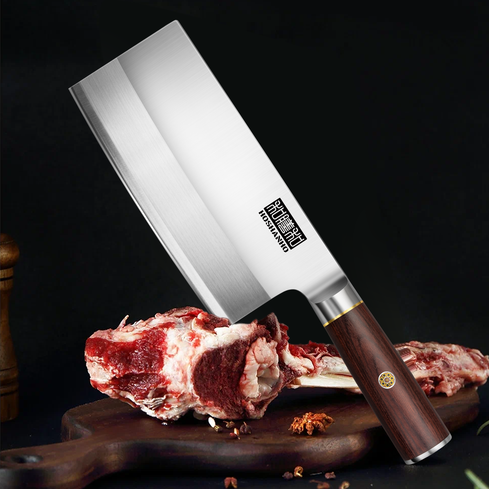 Cuchillo de carnicero chino ultraafilado: cuchillo de carnicero de acero al carbono y pólvora con mango de madera. 