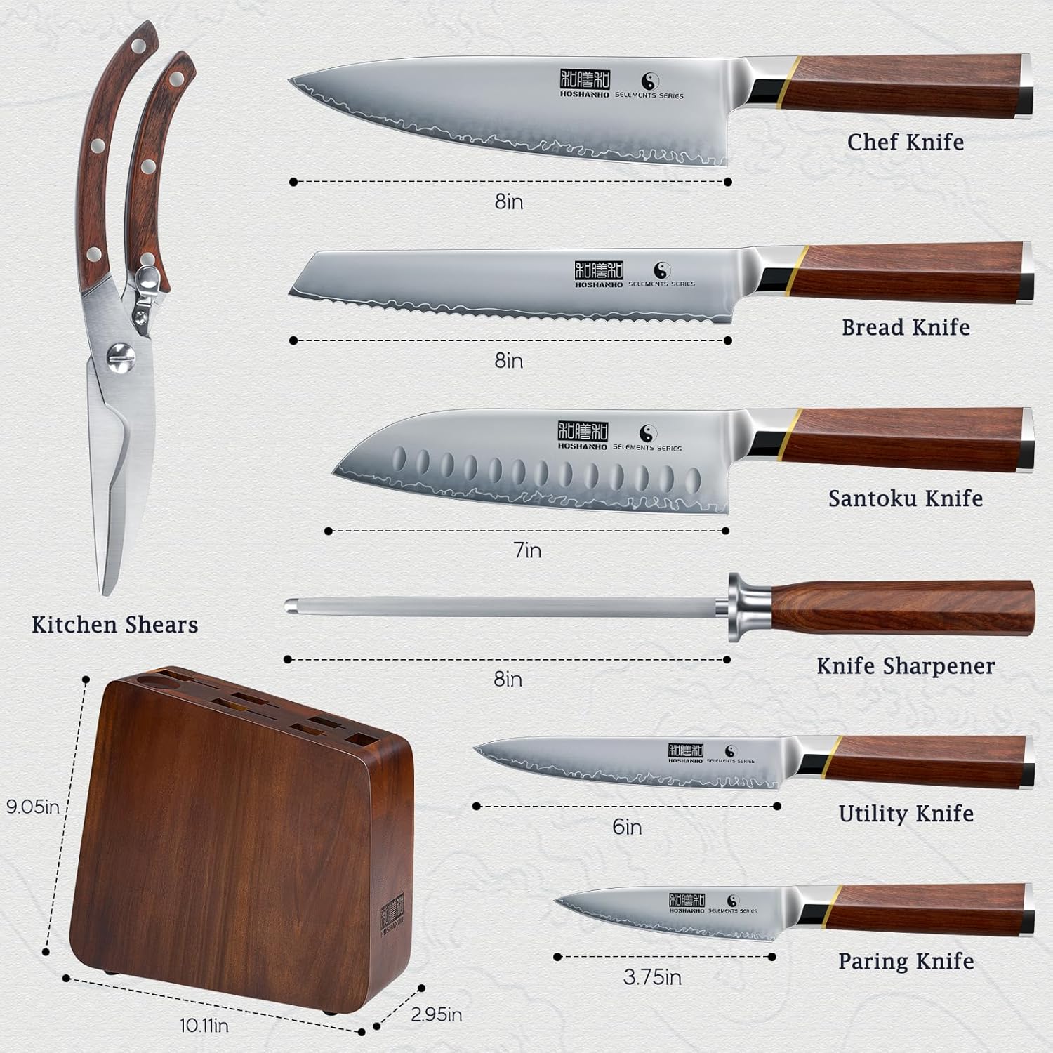 8-Piece High-Carbon Steel Knife Set with Magnetic Knife Block & Sharpener