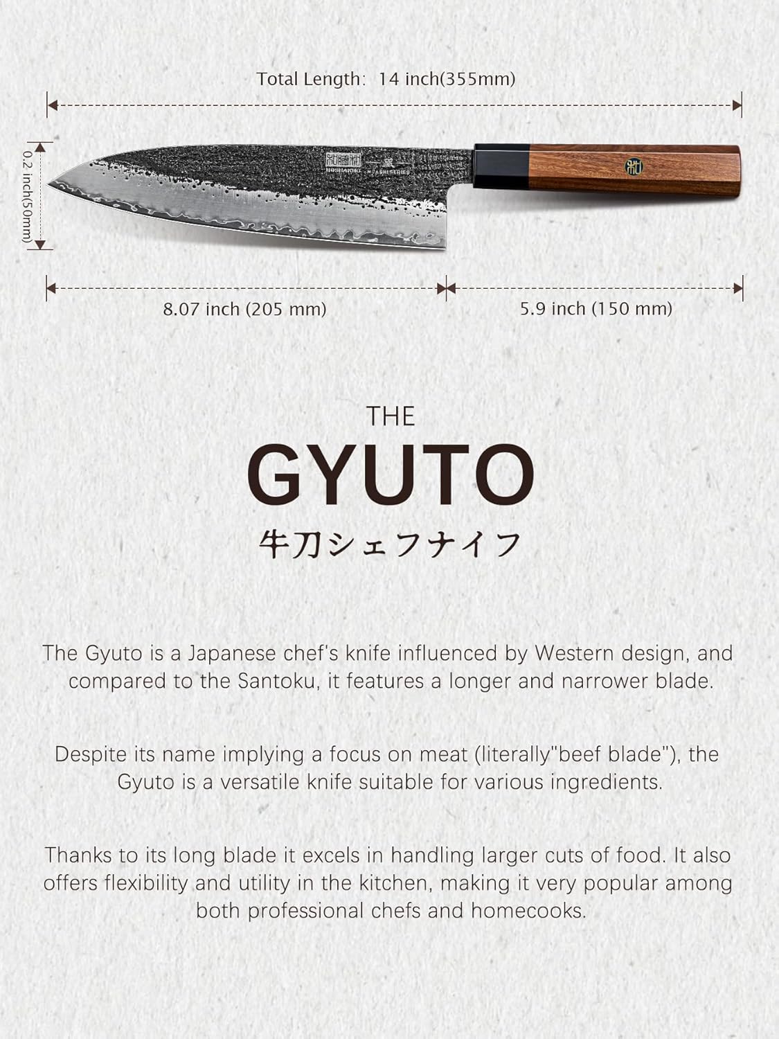 8 Inch Chef Knife-Octagonal Rosewood Handle