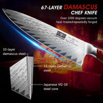 Couteau de chef japonais en acier damas de 20 cm avec étui