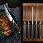 Couteaux à steak dentelés 6 x 4,5 pouces avec bloc
