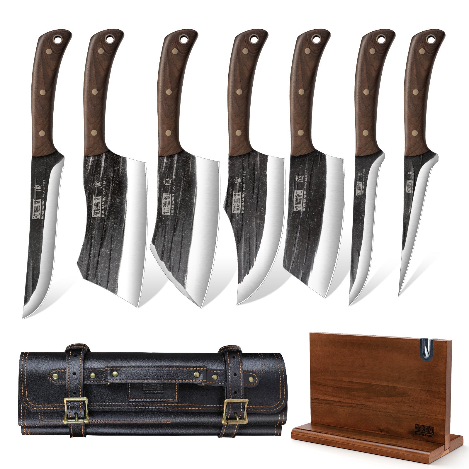 9-Piece Hand Forged Butcher Knife Set with Magnetic Block