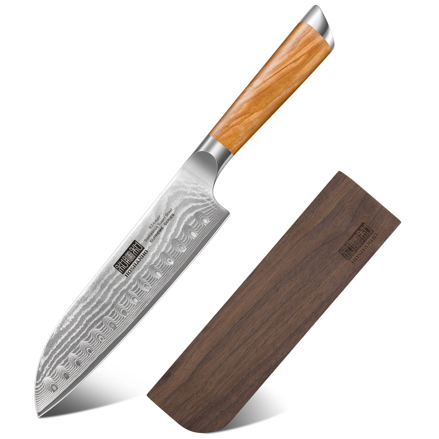 7" Damascus Santoku Knife with Sheath