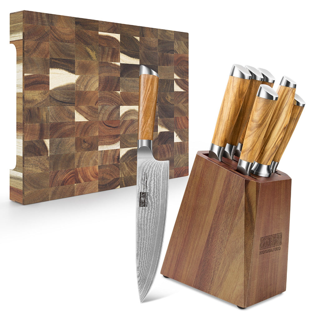 8-Piece Damascus Knife Set – Classic Cutting Board