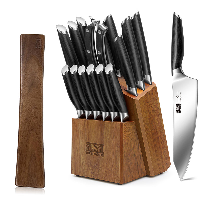 Ensemble de 17 couteaux – Acier à haute teneur en carbone avec bande magnétique de 40 cm